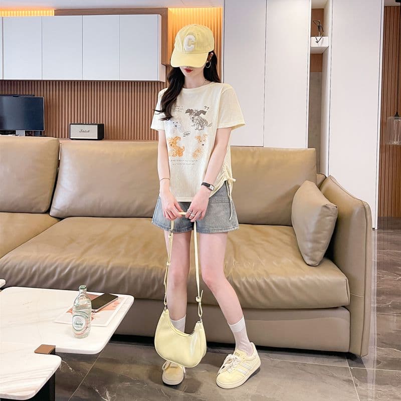 실사 얼음 센스 눈꽃 면 사탕 색상 반팔 셔츠 여성 여름 드레스 반팔 얇은 스타일 스트랩 루즈핏 작은 키 맨위 상세 이미지 21