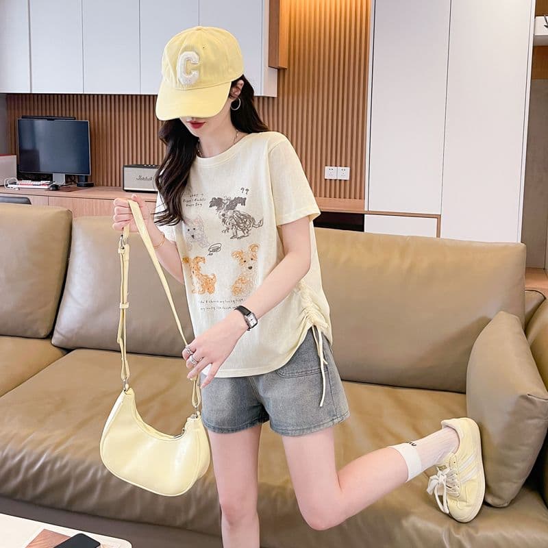 실사 얼음 센스 눈꽃 면 사탕 색상 반팔 셔츠 여성 여름 드레스 반팔 얇은 스타일 스트랩 루즈핏 작은 키 맨위 상세 이미지 22