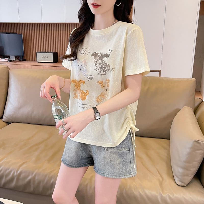 실사 얼음 센스 눈꽃 면 사탕 색상 반팔 셔츠 여성 여름 드레스 반팔 얇은 스타일 스트랩 루즈핏 작은 키 맨위 상세 이미지 24