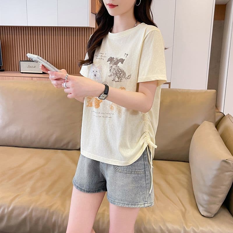 실사 얼음 센스 눈꽃 면 사탕 색상 반팔 셔츠 여성 여름 드레스 반팔 얇은 스타일 스트랩 루즈핏 작은 키 맨위 상세 이미지 25