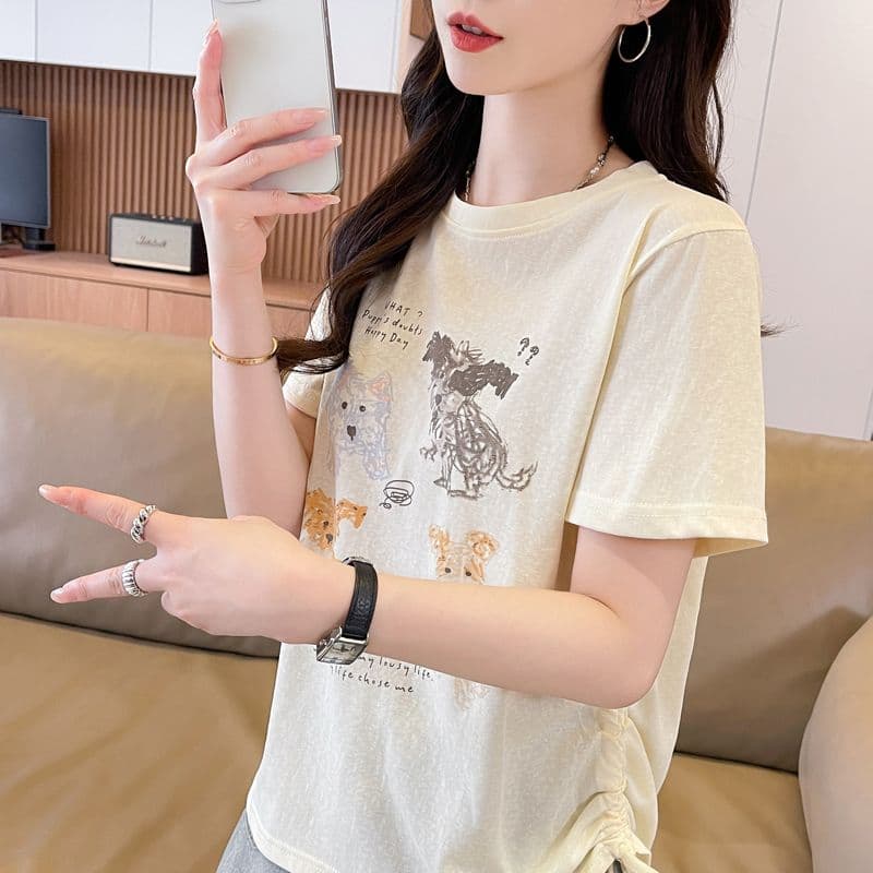 실사 얼음 센스 눈꽃 면 사탕 색상 반팔 셔츠 여성 여름 드레스 반팔 얇은 스타일 스트랩 루즈핏 작은 키 맨위 상세 이미지 26