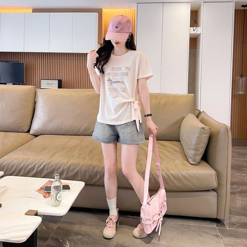 실사 얼음 센스 눈꽃 면 사탕 색상 반팔 셔츠 여성 여름 드레스 반팔 얇은 스타일 스트랩 루즈핏 작은 키 맨위 상세 이미지 5