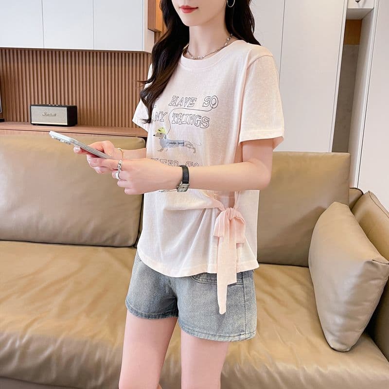 실사 얼음 센스 눈꽃 면 사탕 색상 반팔 셔츠 여성 여름 드레스 반팔 얇은 스타일 스트랩 루즈핏 작은 키 맨위 상세 이미지 9