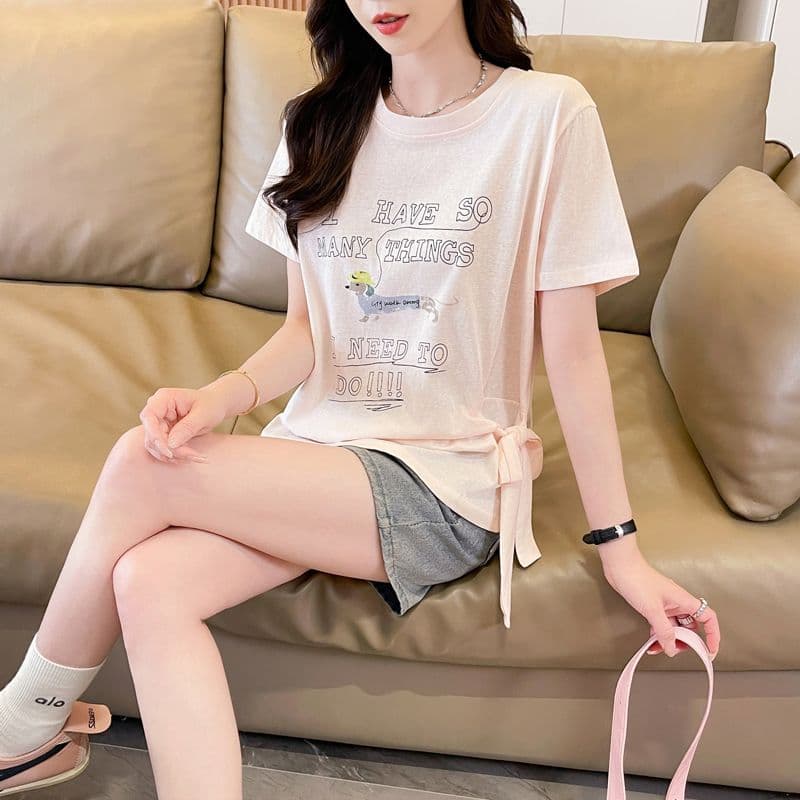실사 얼음 센스 눈꽃 면 사탕 색상 반팔 셔츠 여성 여름 드레스 반팔 얇은 스타일 스트랩 루즈핏 작은 키 맨위 상세 이미지 12