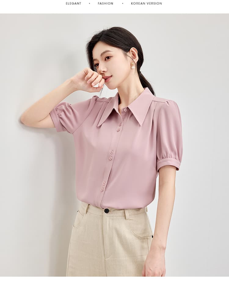 2026 년 여름 화이트 폴로 칼라 미니멀리즘 반팔 셔츠 루즈핏 슬림해 보이는 패션 연령 감소 품격 다용도 맨위 여성 상세 이미지 21