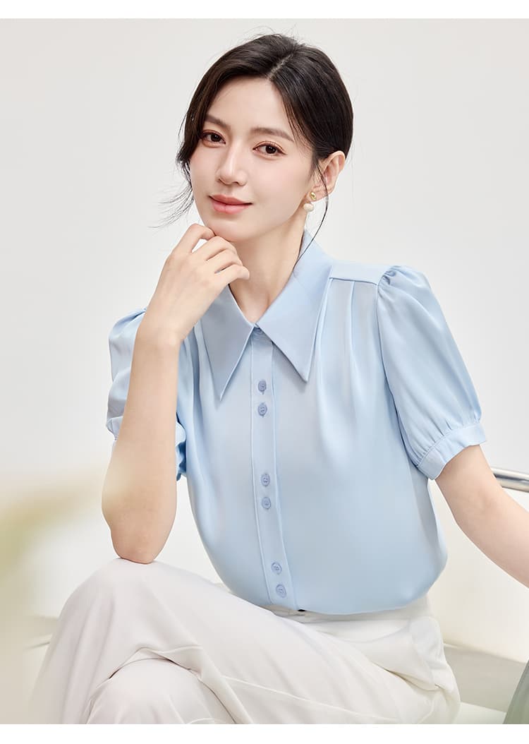 2026 년 여름 화이트 폴로 칼라 미니멀리즘 반팔 셔츠 루즈핏 슬림해 보이는 패션 연령 감소 품격 다용도 맨위 여성 상세 이미지 34