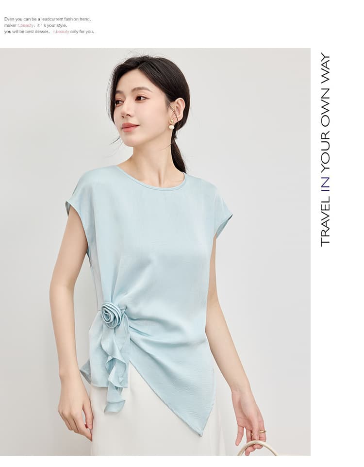 2026 여름 새로운 박쥐 셔츠 반팔 새틴 셔츠 여성 셔츠 외국 가스 작은 셔츠 셔츠 표지 배 슬림해 보이는 다용도 상세 이미지 15