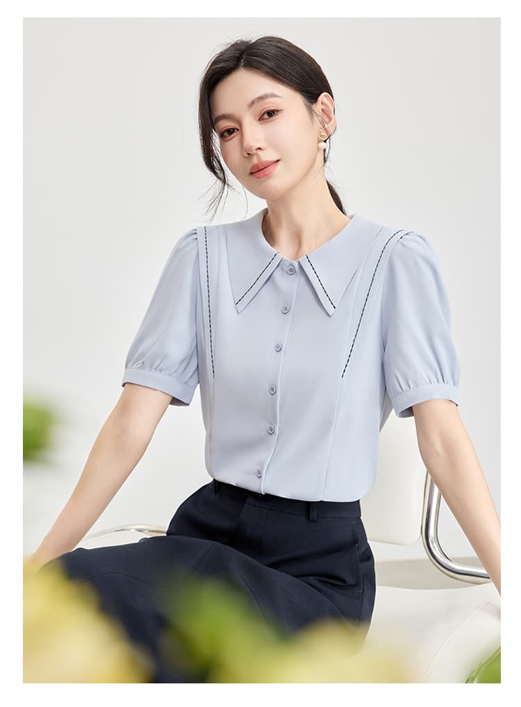 2026 여름 새로운 베이비 칼라 출퇴근 디자인 센스 패션 연령 감소 슬림해 보이는 외국 가스 새틴 셔츠 반팔 맨위 상세 이미지 20