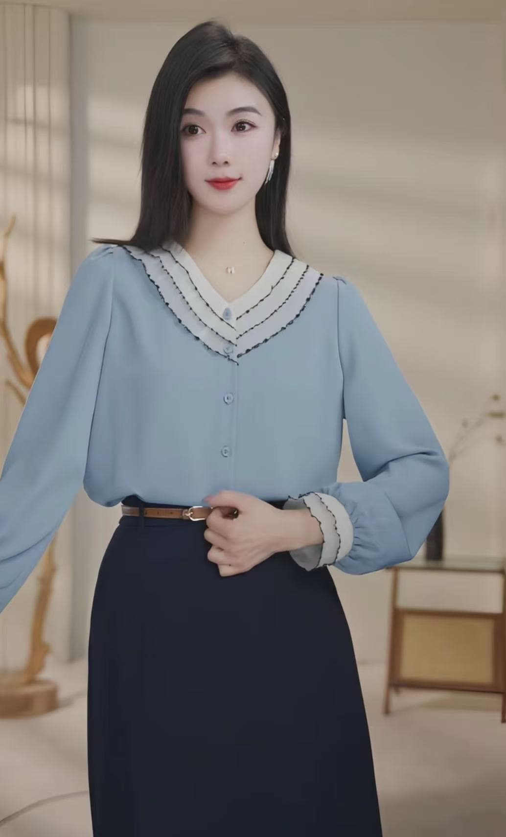 2026 가을 켜기 새로운 프랑스식 디자인 센스 품격 빛 요리 한 바람 셔츠 배색 레이스 디자인 센스 프랑스식 여성 셔츠 상세 이미지 1