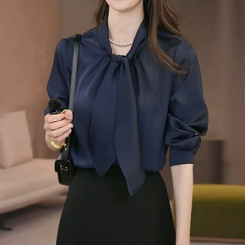 2026 가을 작은 대중 디자인 센스 스카프 칼라 여성 셔츠 통기성 도루 센스 루즈핏 다용도 표지 고기 슬림해 보이는 맨위 상세 이미지 1