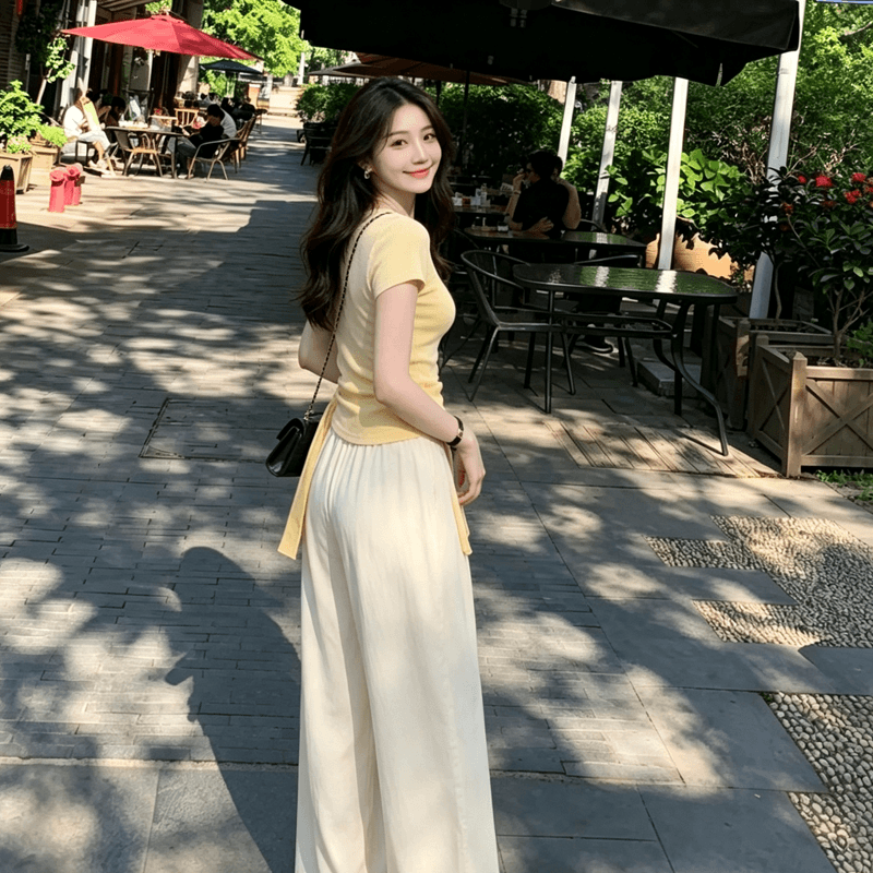 빅 사이즈 품격 스트랩 디자인 센스 광장 칼라 반팔 티셔츠 여성 여름 지방 mm 허리 수축 슬림해 보이는 Chic 아름다운 맨위 상세 이미지 3