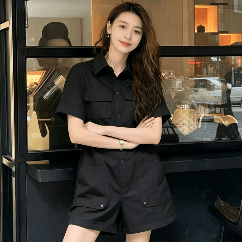 패션 루즈핏 캐주얼 점프 슈트 여름 2026 새로운 유럽 역 유럽 상품 트렌디 품격 연령 감소 반팔 일 상세 이미지 6