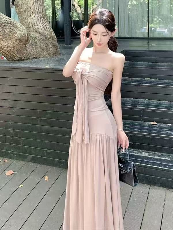 2026 새로운 패션 세트 레이스업 허리 수축 튜브탑 조끼 여성 여름 도루 센스 반신 스커트 빅 플레어 스커트 투피스 세트 상세 이미지 4