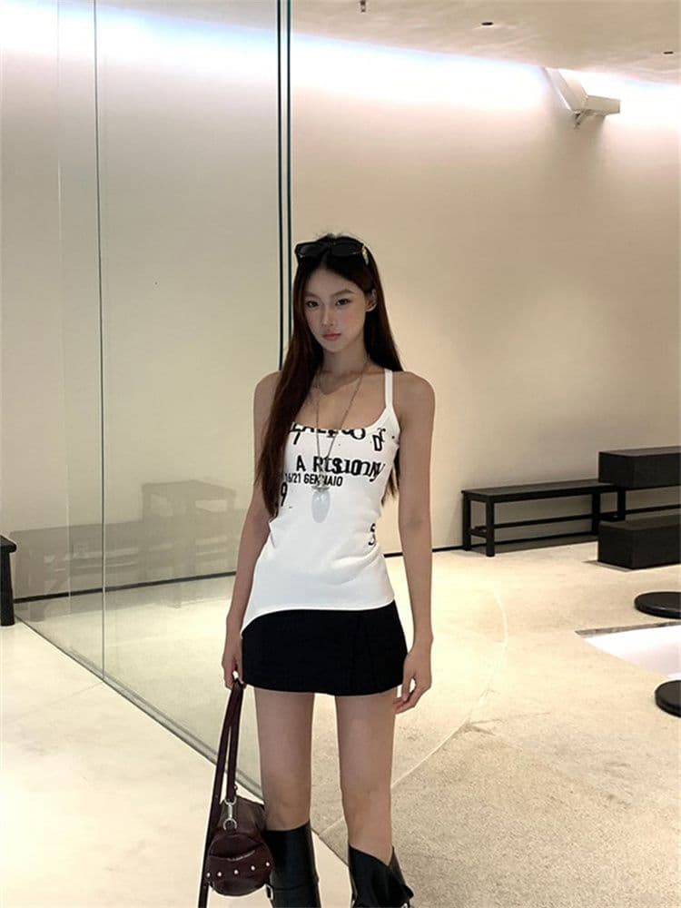 40 모달 260 그램 사람들 면 아메리칸 핫걸 불규칙 캐미솔 봄 여름 새로운 알파벳 상세 이미지 6