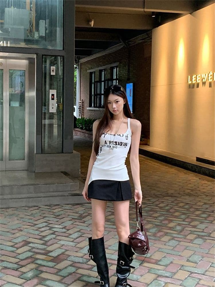 40 모달 260 그램 사람들 면 아메리칸 핫걸 불규칙 캐미솔 봄 여름 새로운 알파벳 상세 이미지 11