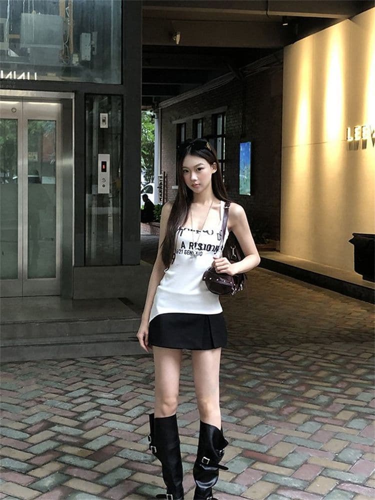 40 모달 260 그램 사람들 면 아메리칸 핫걸 불규칙 캐미솔 봄 여름 새로운 알파벳 상세 이미지 12