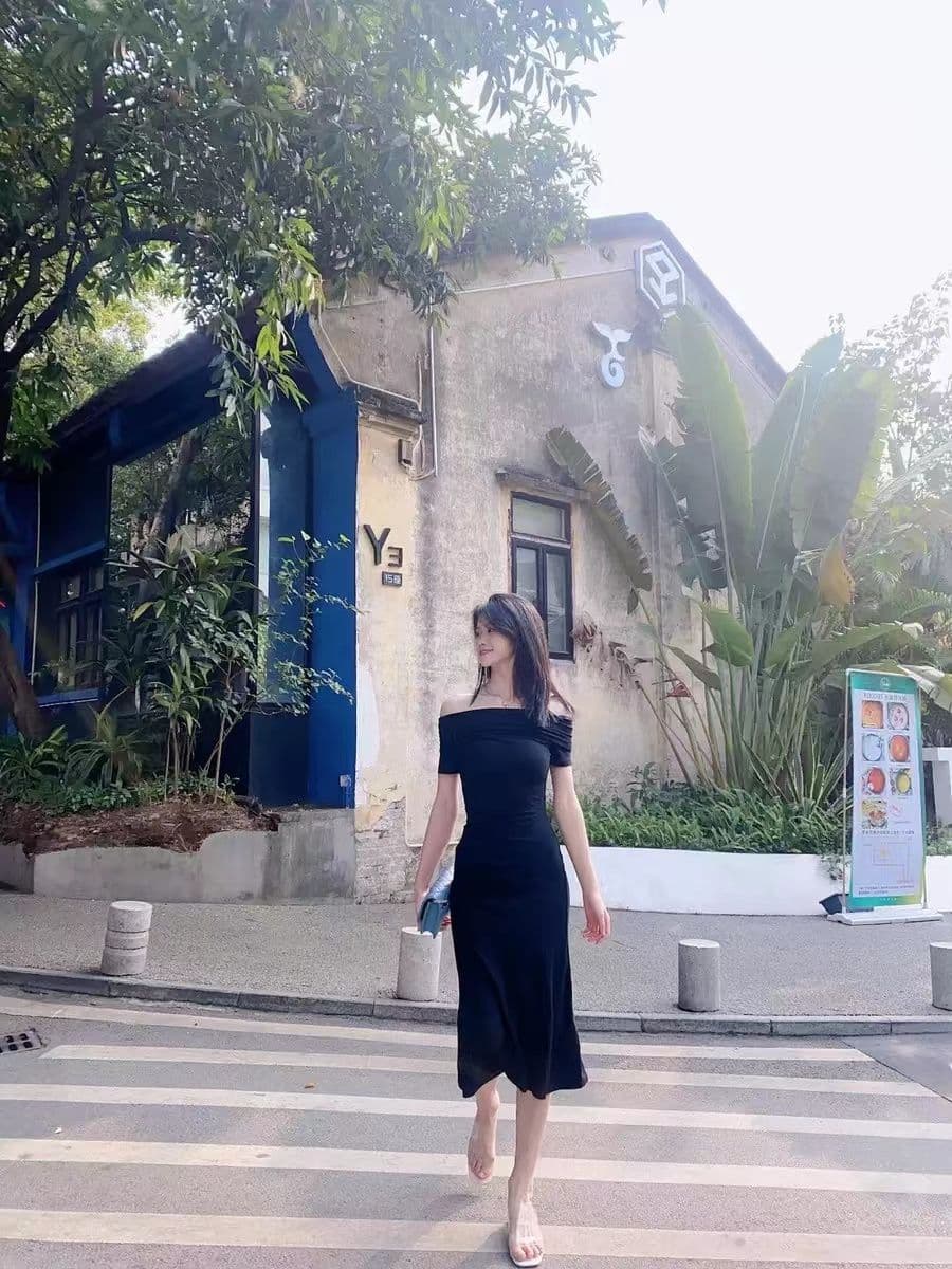 사람들 면 1 1 프랑스식 순수한 욕망 바람 검정색 오프숄더 보트넥 드레스 새로운 섹시함 드레스 이미지 2