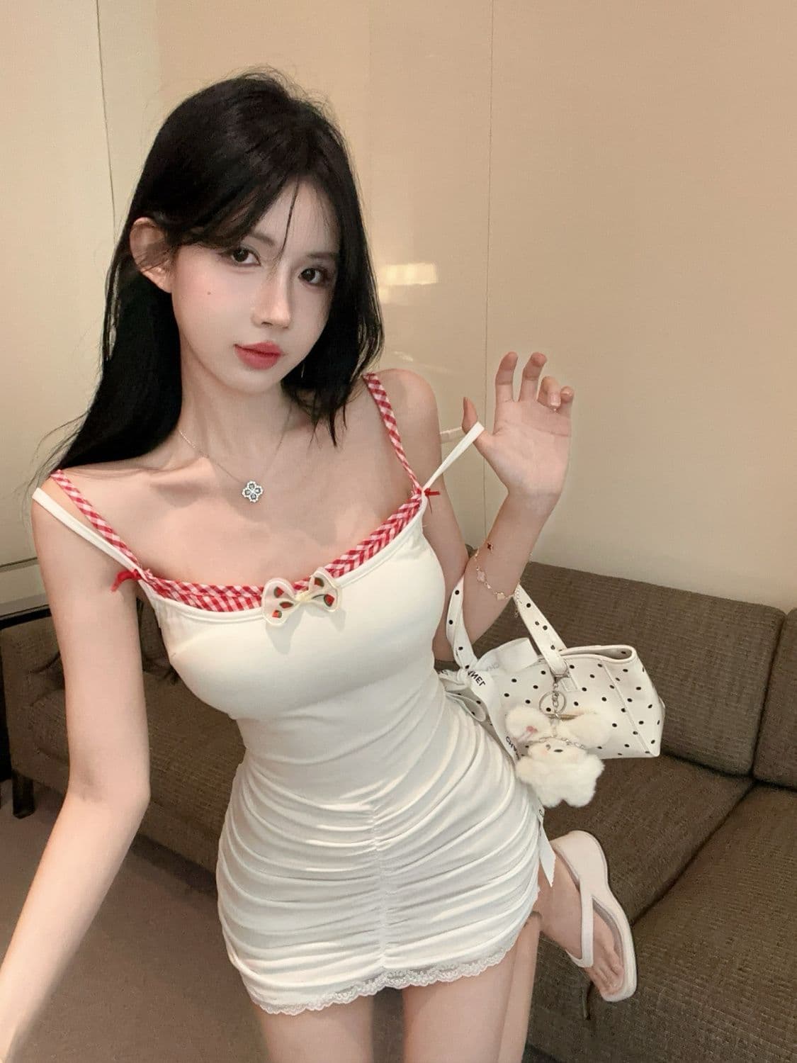 섹시함 슬립 드레스 쇼트 스타일 페이크 레이어드 생선뼈 타이트 스커트 도파민 품격 명문 여성 상세 이미지 3
