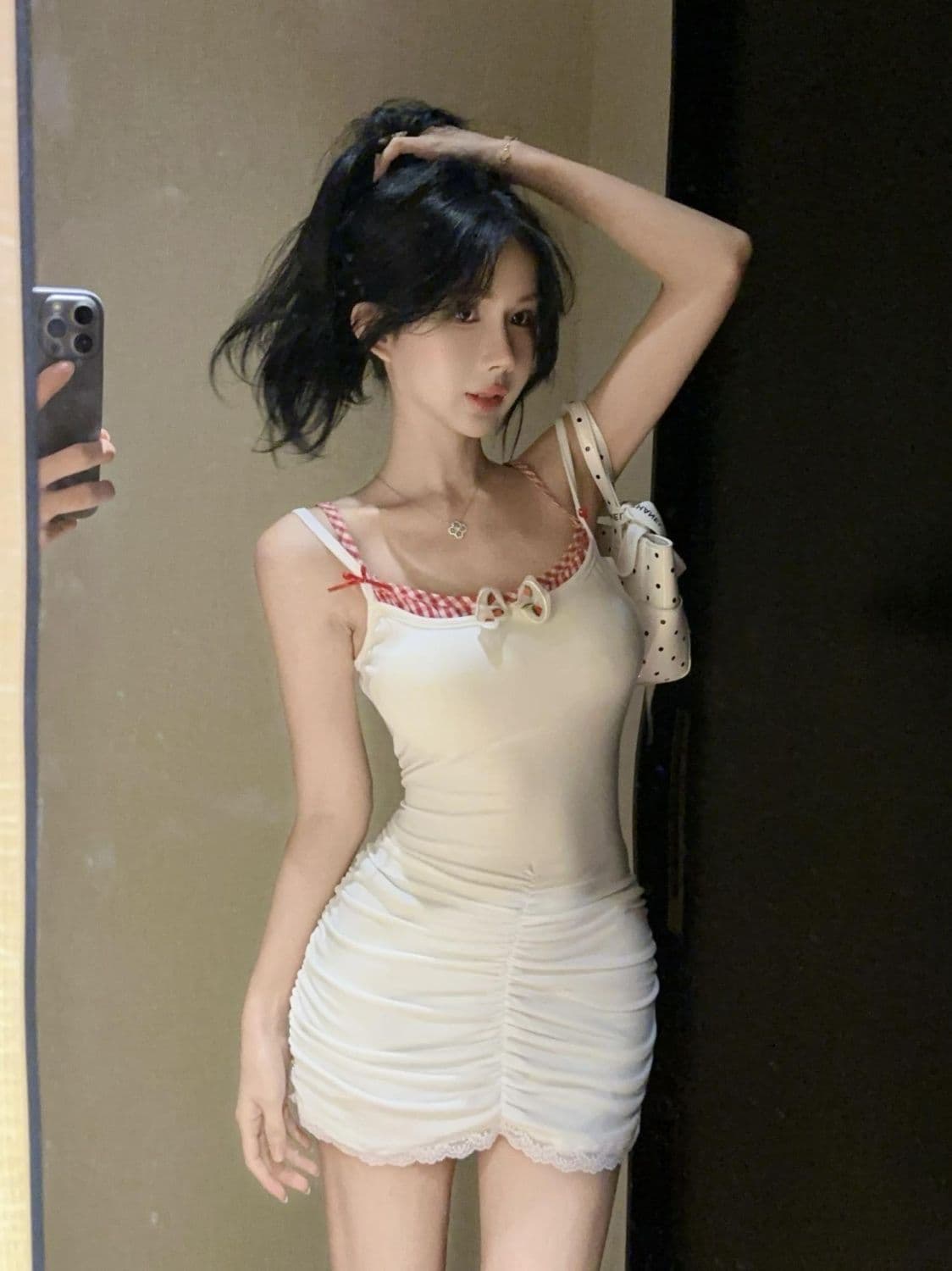 섹시함 슬립 드레스 쇼트 스타일 페이크 레이어드 생선뼈 타이트 스커트 도파민 품격 명문 여성 상세 이미지 4