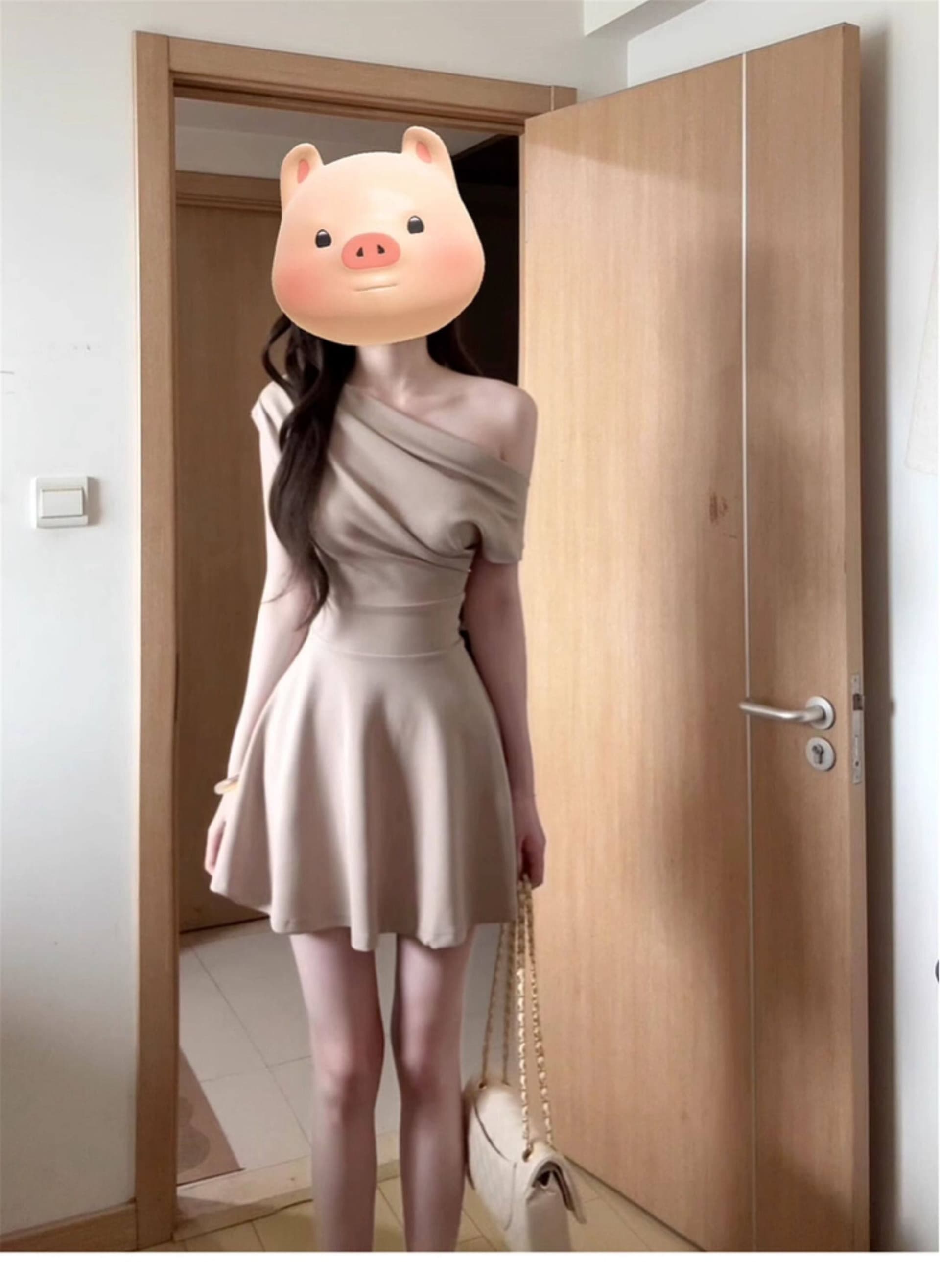 프랑스식 순수한 욕망 바람 단색 비스듬한 어깨 드레스 아이들 2026 새로운 여름 품격 허리 수축 슬림해 보이는 한 마디 미니 스커트 상세 이미지 3
