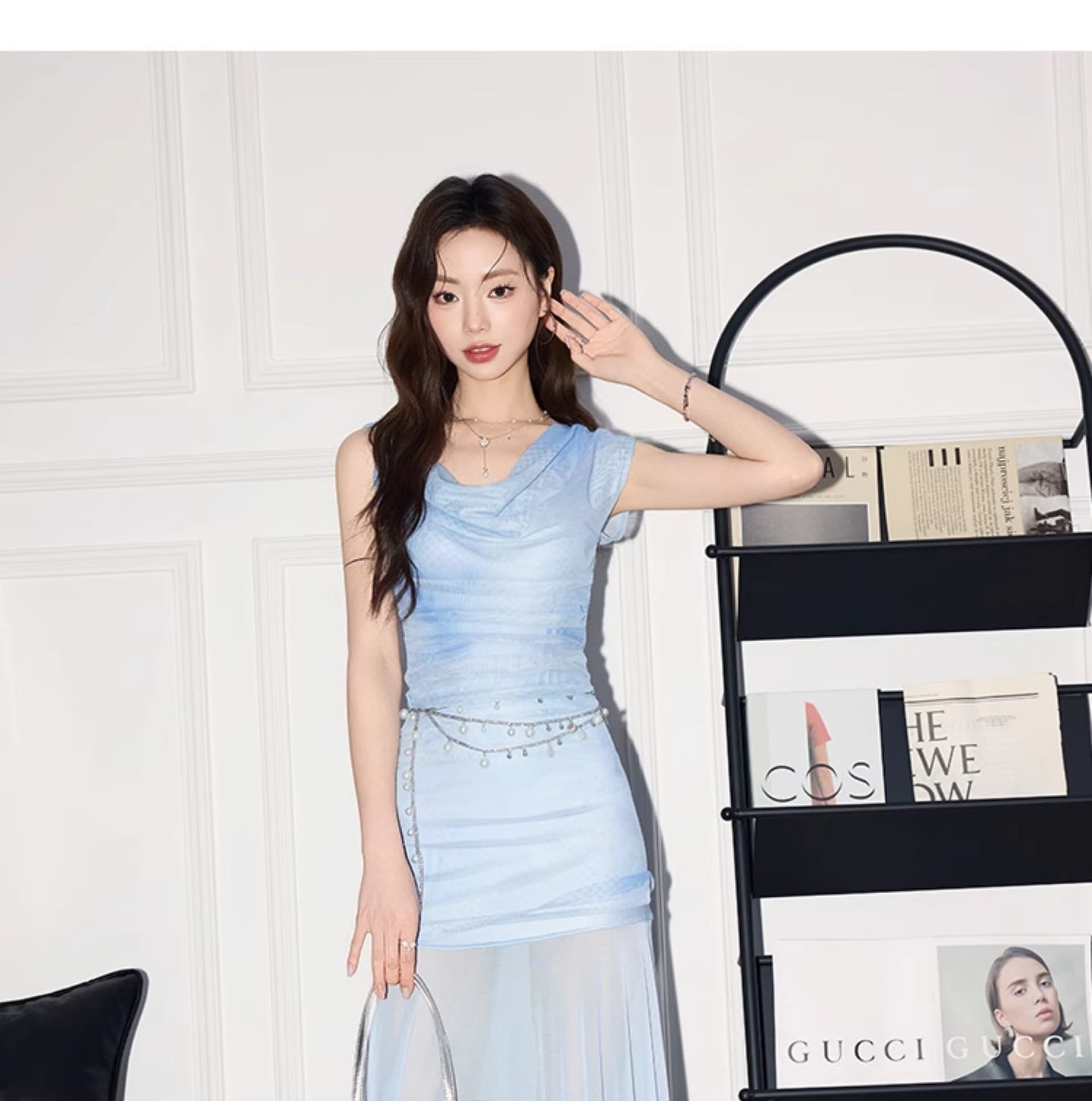 프랑스식 망사 패치워크 슬립 여성 드레스 여름 새로운 해변가 휴가 바람 허리 수축 슬림해 보이는 롱 스커트 상세 이미지 13