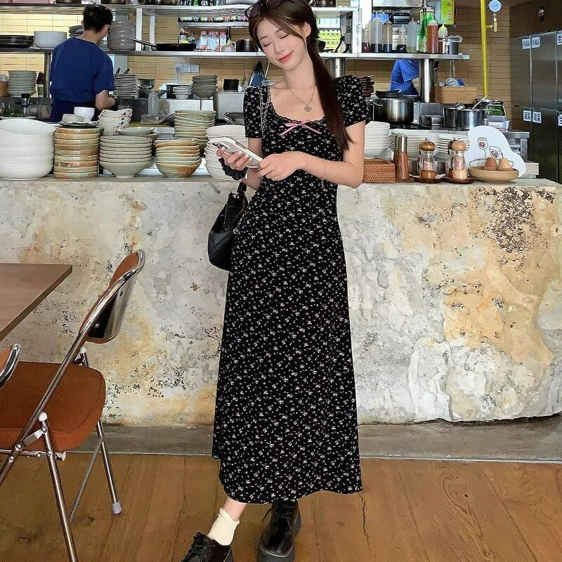 순수한 욕망 섹시함 백리스 꽃무늬 광장 칼라 반팔 여성 드레스 여름 허리 수축 몸매 가꾸기 달콤한 매운맛 타이트 스커트 짧은 치마 이미지 5