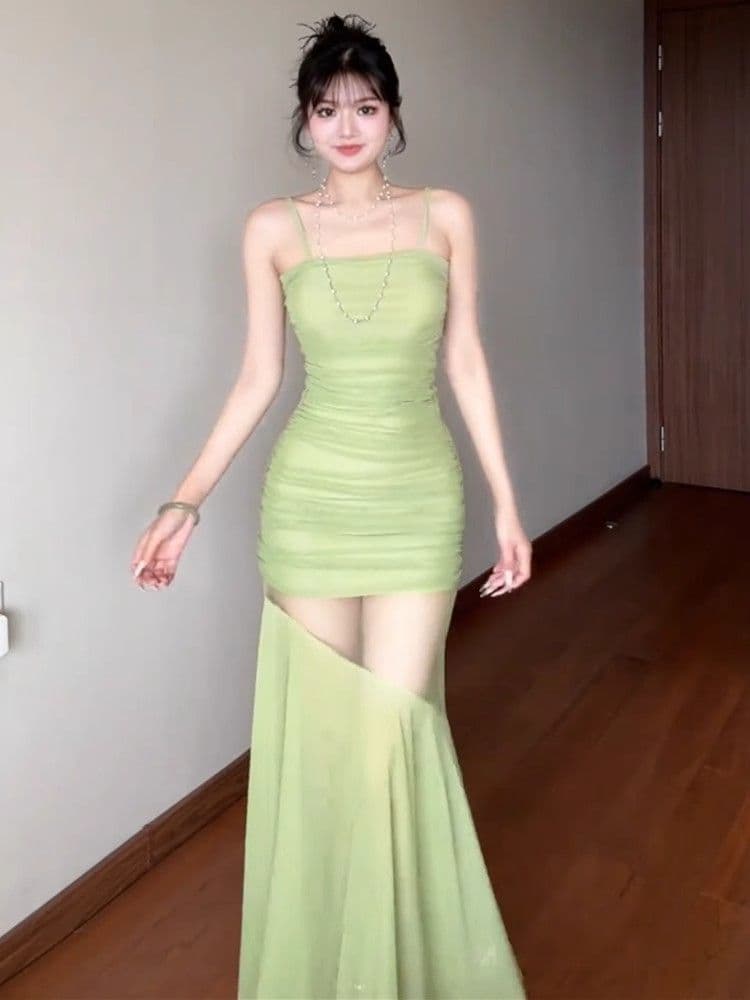 프랑스식 품격 망사 패치워크 슬립 여성 드레스 여름 새로운 허리 수축 슬림해 보이는 고급 센스 핫걸 인어 꼬리 스커트 상세 이미지 4