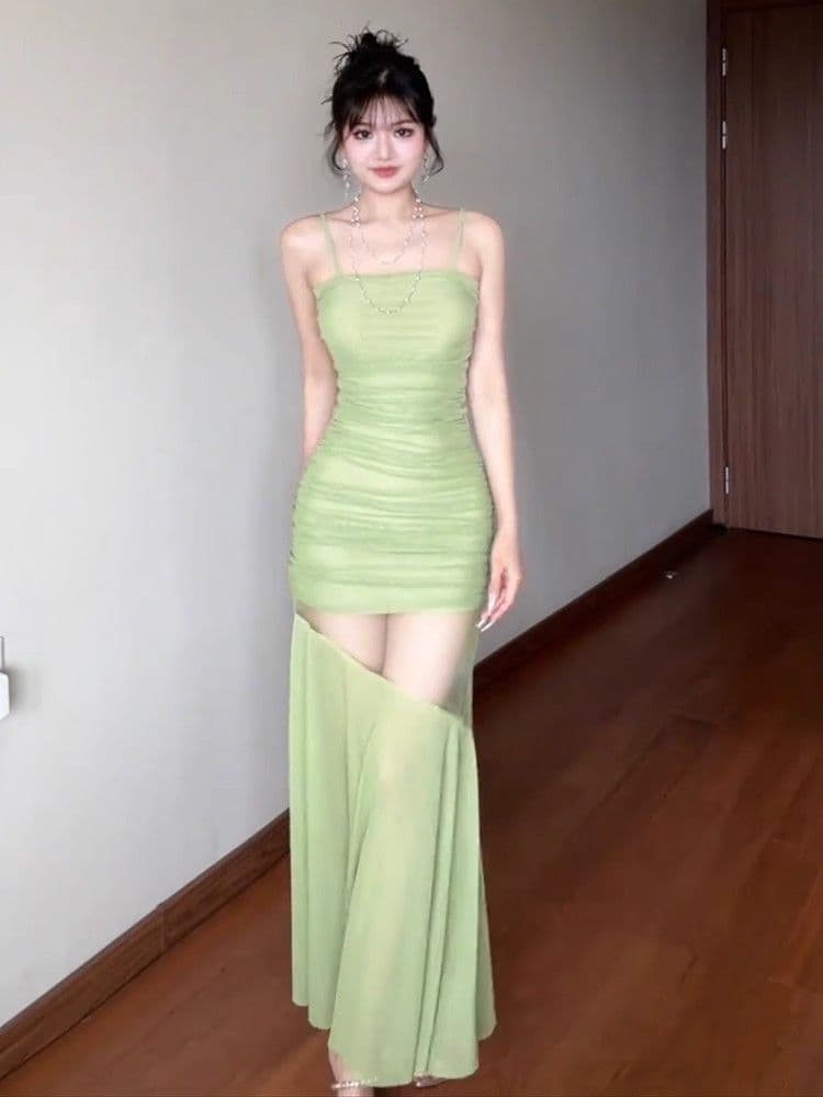 프랑스식 품격 망사 패치워크 슬립 여성 드레스 여름 새로운 허리 수축 슬림해 보이는 고급 센스 핫걸 인어 꼬리 스커트 상세 이미지 5