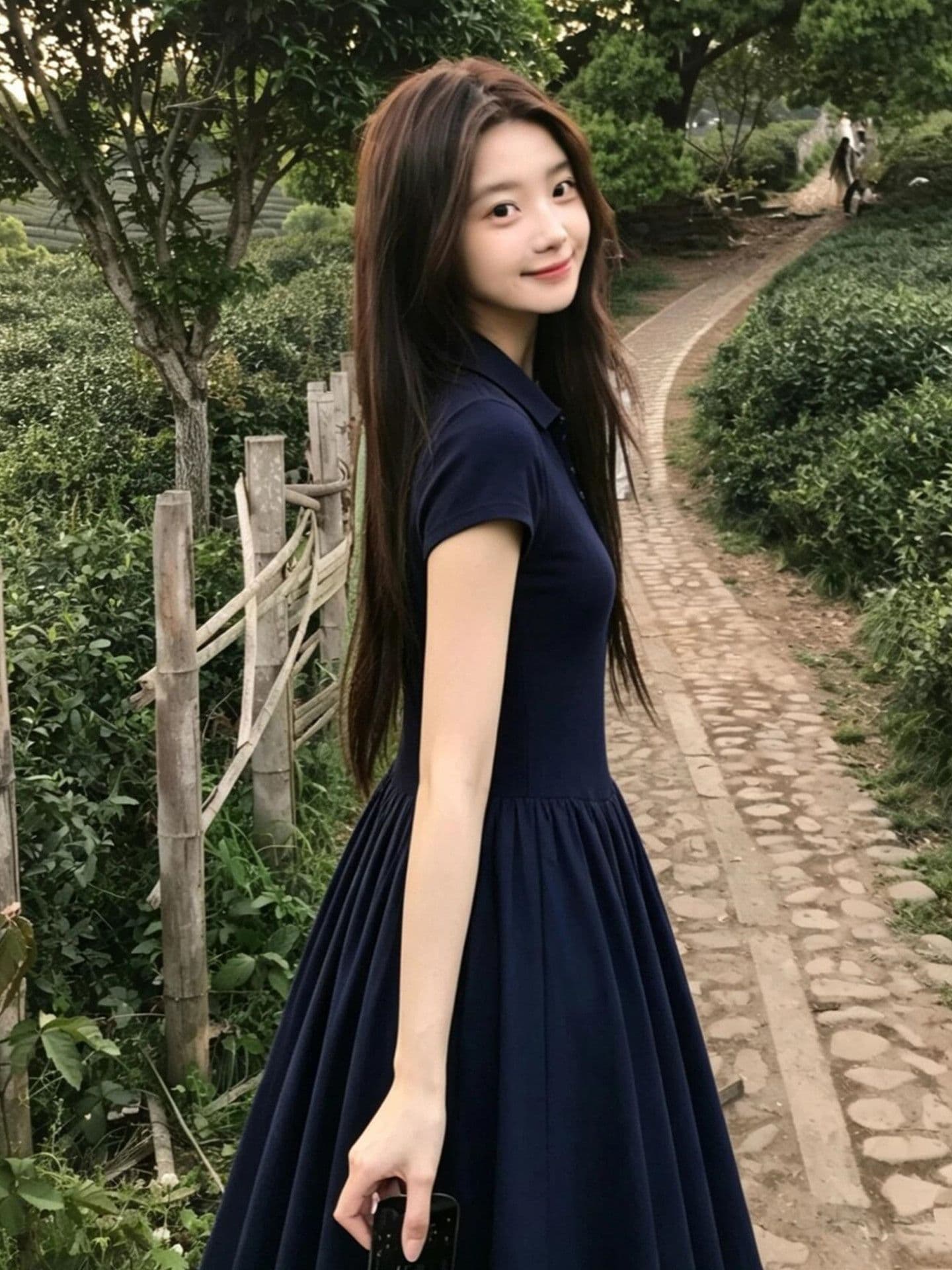 프랑스식 고급 센스 반팔 여성 드레스 2026 여름 새로운 블루 색상 긍정적 인 어깨 허리 수축 슬림해 보이는 품격 롱 스커트 이미지 4