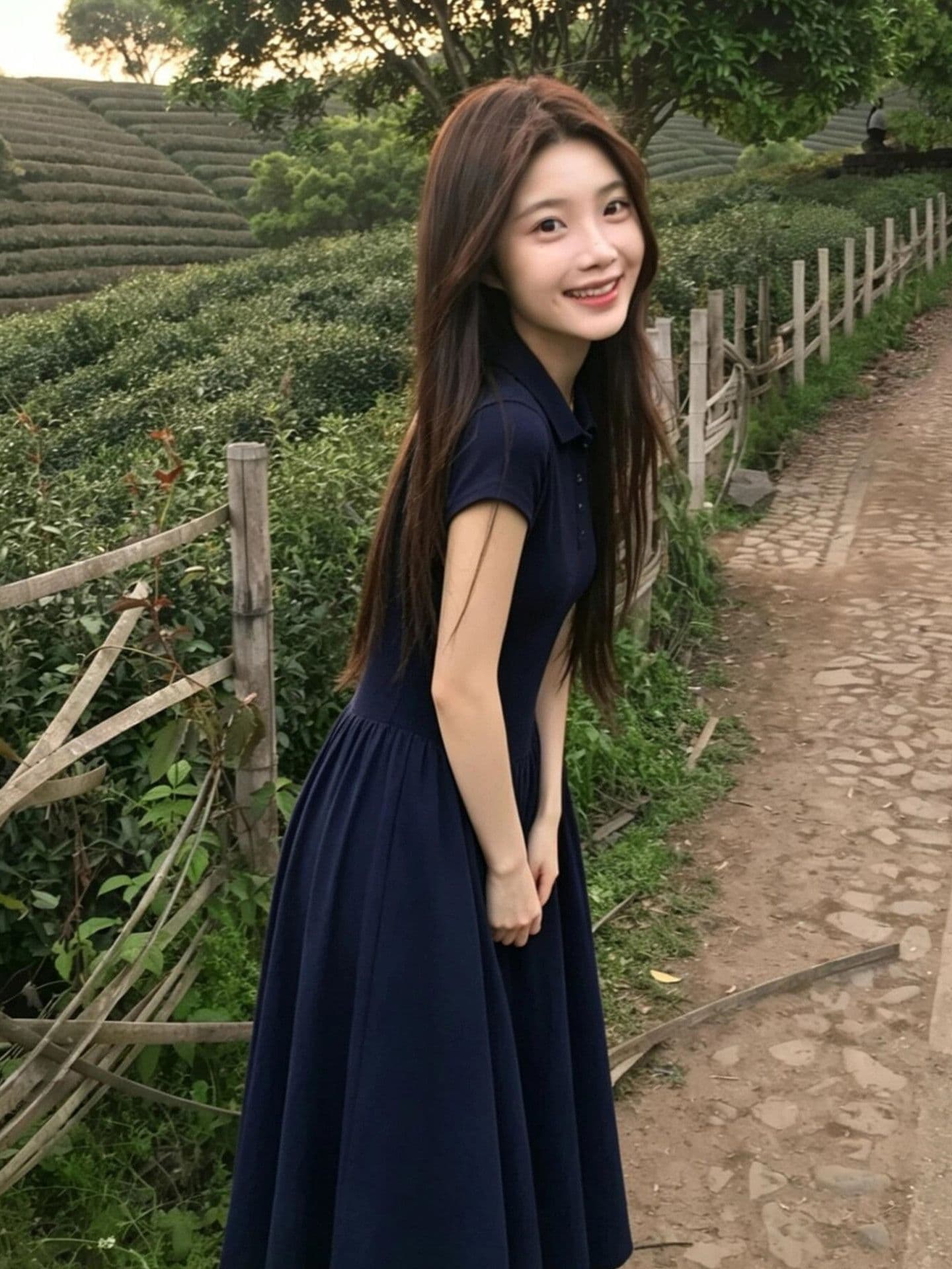 프랑스식 고급 센스 반팔 여성 드레스 2026 여름 새로운 블루 색상 긍정적 인 어깨 허리 수축 슬림해 보이는 품격 롱 스커트 이미지 3