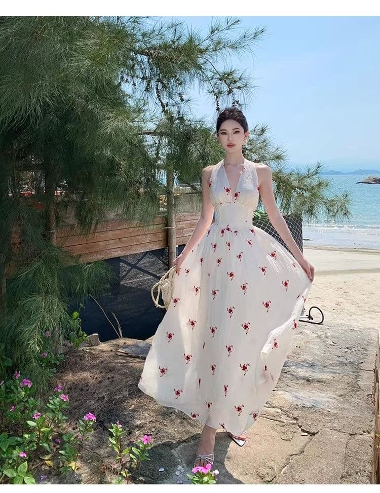 휴가 여행 착용 가져 가라. 슈퍼 요정 슬립 드레스 여성 여름 2026 새로운 꼬집기 허리 슬림해 보이는 V넥 백리스 달콤함 드레스 상세 이미지 2