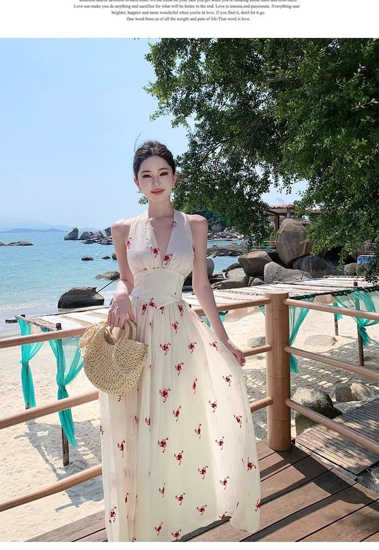 휴가 여행 착용 가져 가라. 슈퍼 요정 슬립 드레스 여성 여름 2026 새로운 꼬집기 허리 슬림해 보이는 V넥 백리스 달콤함 드레스 상세 이미지 6