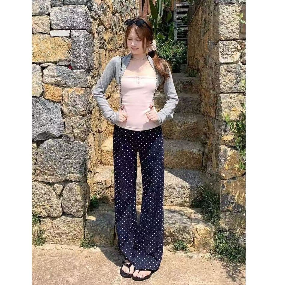 한 부서 해군 도트 무늬 바지 나팔 바지 캐주얼 바지 여성 의류 여름 패션 다용도 몸매 가꾸기 부츠컷 바지 굴곡 바지 이미지 5