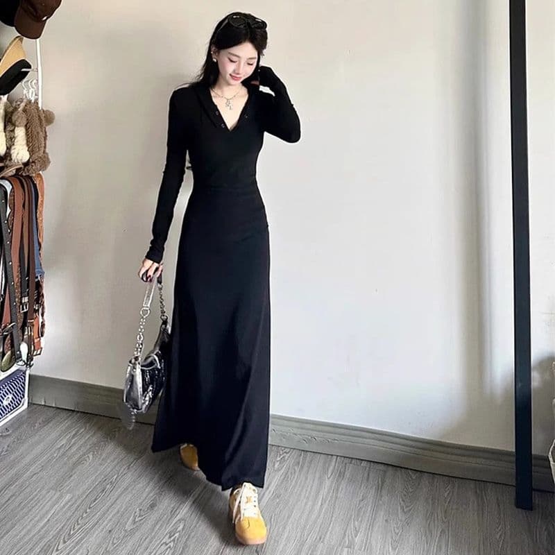고급 센스 패션 다용도 여성 드레스 가을 디자인 센스 허리 수축 슬림해 보이는 롱 스커트 명문 여성 우아함 부드러운 A라인 스커트 상세 이미지 3