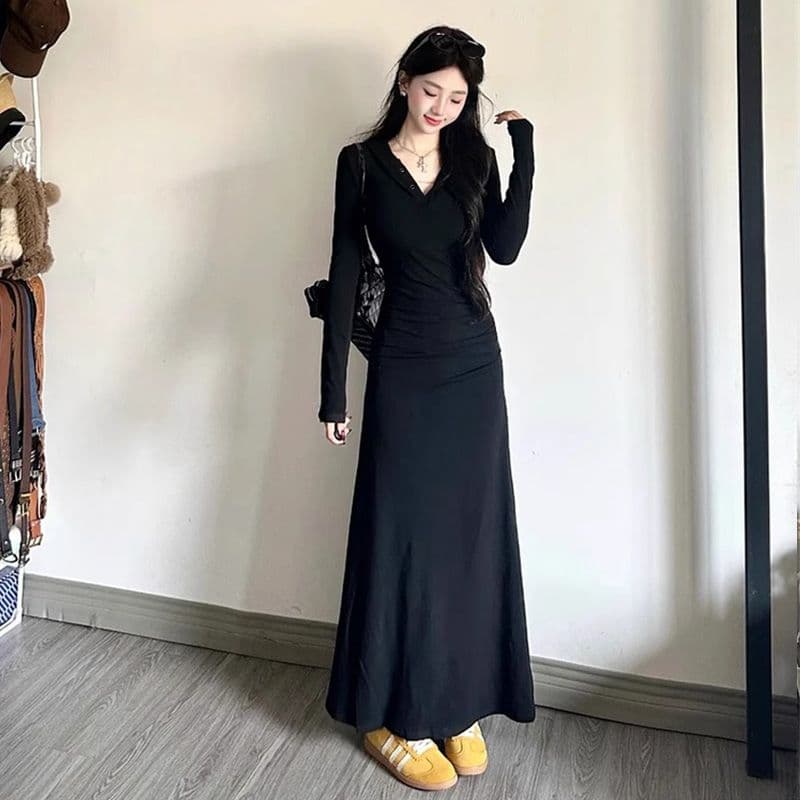 고급 센스 패션 다용도 여성 드레스 가을 디자인 센스 허리 수축 슬림해 보이는 롱 스커트 명문 여성 우아함 부드러운 A라인 스커트 상세 이미지 12