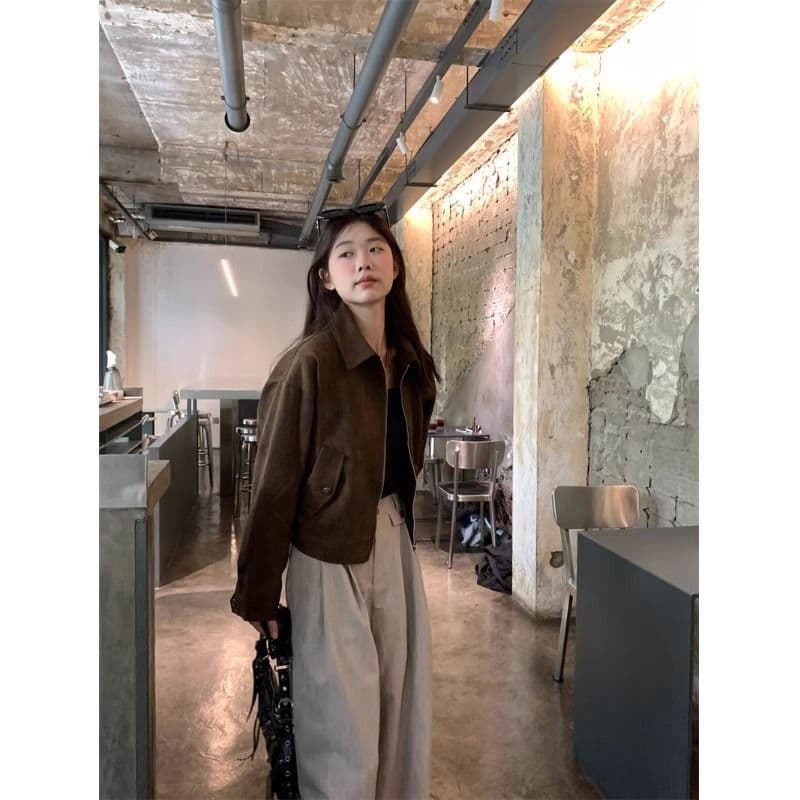 아름다움 라드. 쇼트 스타일 스웨이드 원단 여성 코트 봄과 가을 옷 아메리칸 레트로 느긋한 chic 다시 차가운 다시 바람의 소리 가죽 재킷 재킷 이미지 2