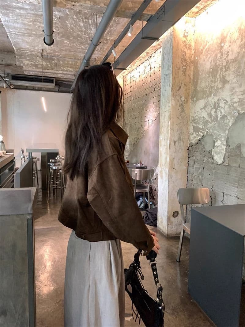 아름다움 라드. 쇼트 스타일 스웨이드 원단 여성 코트 봄과 가을 옷 아메리칸 레트로 느긋한 chic 다시 차가운 다시 바람의 소리 가죽 재킷 재킷 상세 이미지 5
