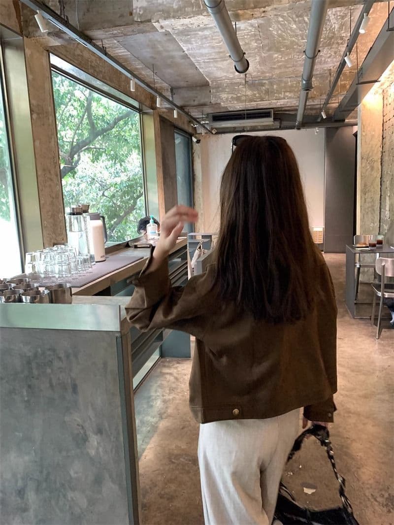 아름다움 라드. 쇼트 스타일 스웨이드 원단 여성 코트 봄과 가을 옷 아메리칸 레트로 느긋한 chic 다시 차가운 다시 바람의 소리 가죽 재킷 재킷 상세 이미지 7