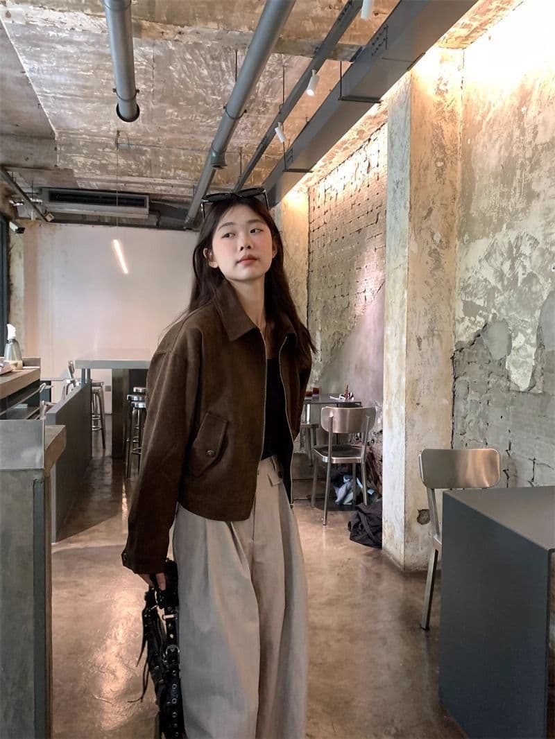 아름다움 라드. 쇼트 스타일 스웨이드 원단 여성 코트 봄과 가을 옷 아메리칸 레트로 느긋한 chic 다시 차가운 다시 바람의 소리 가죽 재킷 재킷 상세 이미지 12