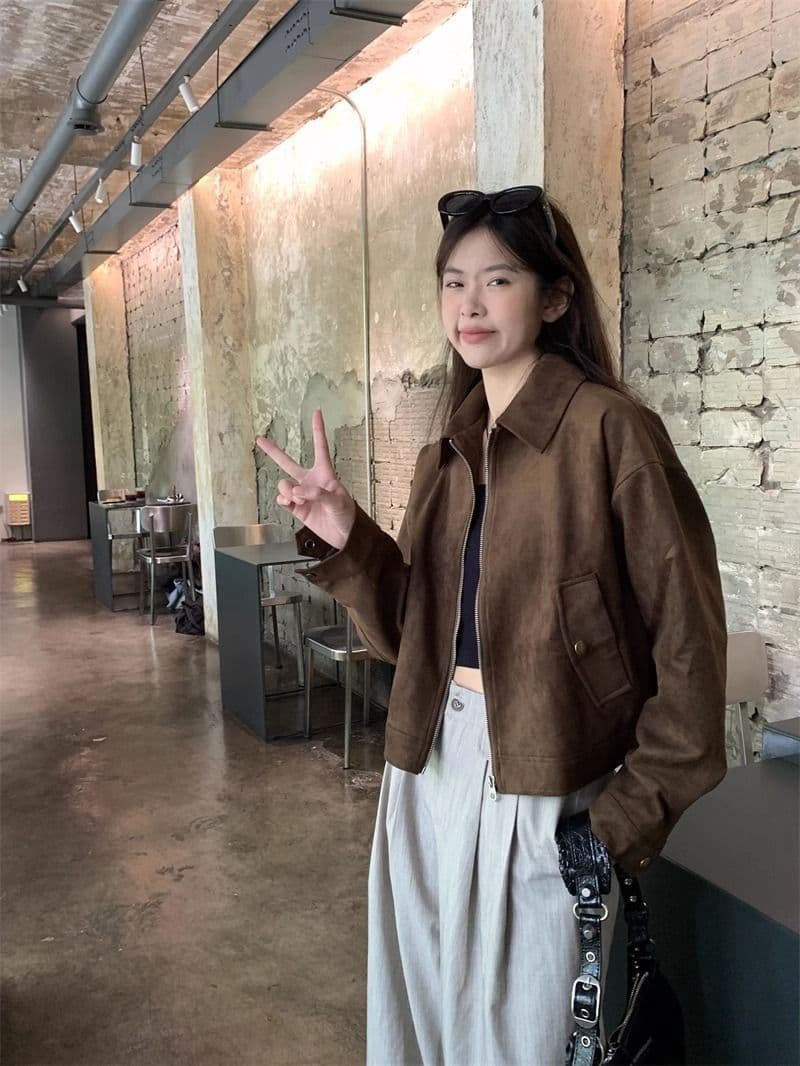 아름다움 라드. 쇼트 스타일 스웨이드 원단 여성 코트 봄과 가을 옷 아메리칸 레트로 느긋한 chic 다시 차가운 다시 바람의 소리 가죽 재킷 재킷 상세 이미지 13