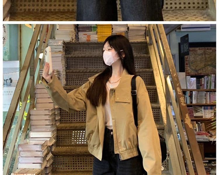 아메리칸 레트로 패치워크 향기로운 워크웨어 쇼트 스타일 야구 재킷 2026 봄 가을 루즈핏 스탠드 칼라 맨위 재킷 여성 상세 이미지 4