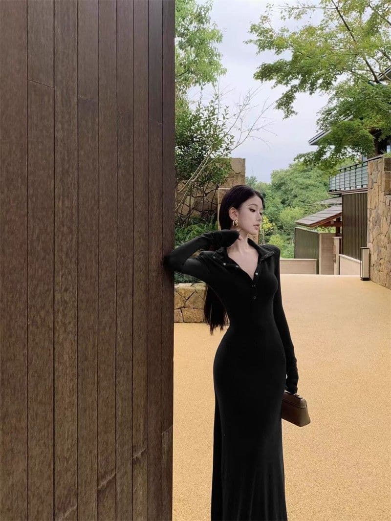 로얄 자매 바람 레트로 갈색 빨간색 색상 긴팔 여성 드레스 신년 로브 몸매 가꾸기 허리 수축 디스플레이 몸 품격 길다 치마 상세 이미지 14