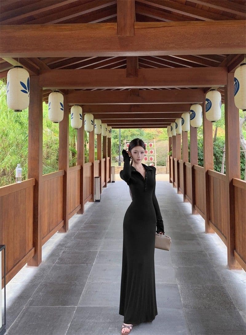 로얄 자매 바람 레트로 갈색 빨간색 색상 긴팔 여성 드레스 신년 로브 몸매 가꾸기 허리 수축 디스플레이 몸 품격 길다 치마 상세 이미지 17