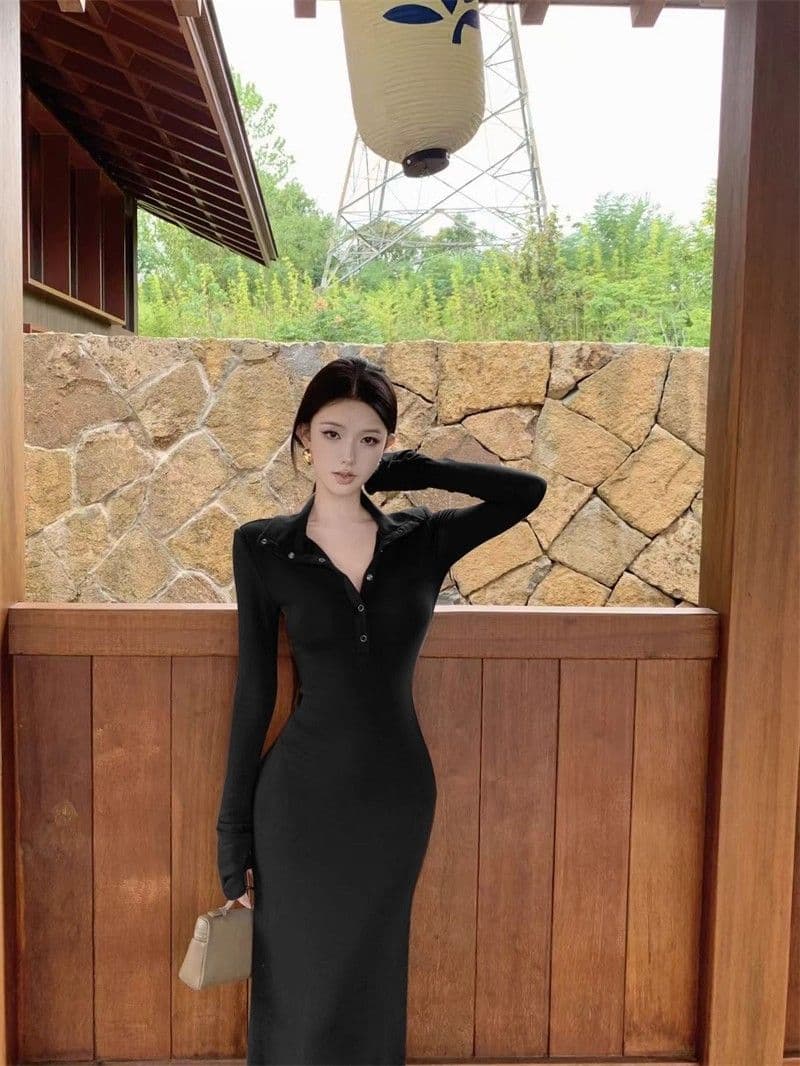 로얄 자매 바람 레트로 갈색 빨간색 색상 긴팔 여성 드레스 신년 로브 몸매 가꾸기 허리 수축 디스플레이 몸 품격 길다 치마 상세 이미지 19