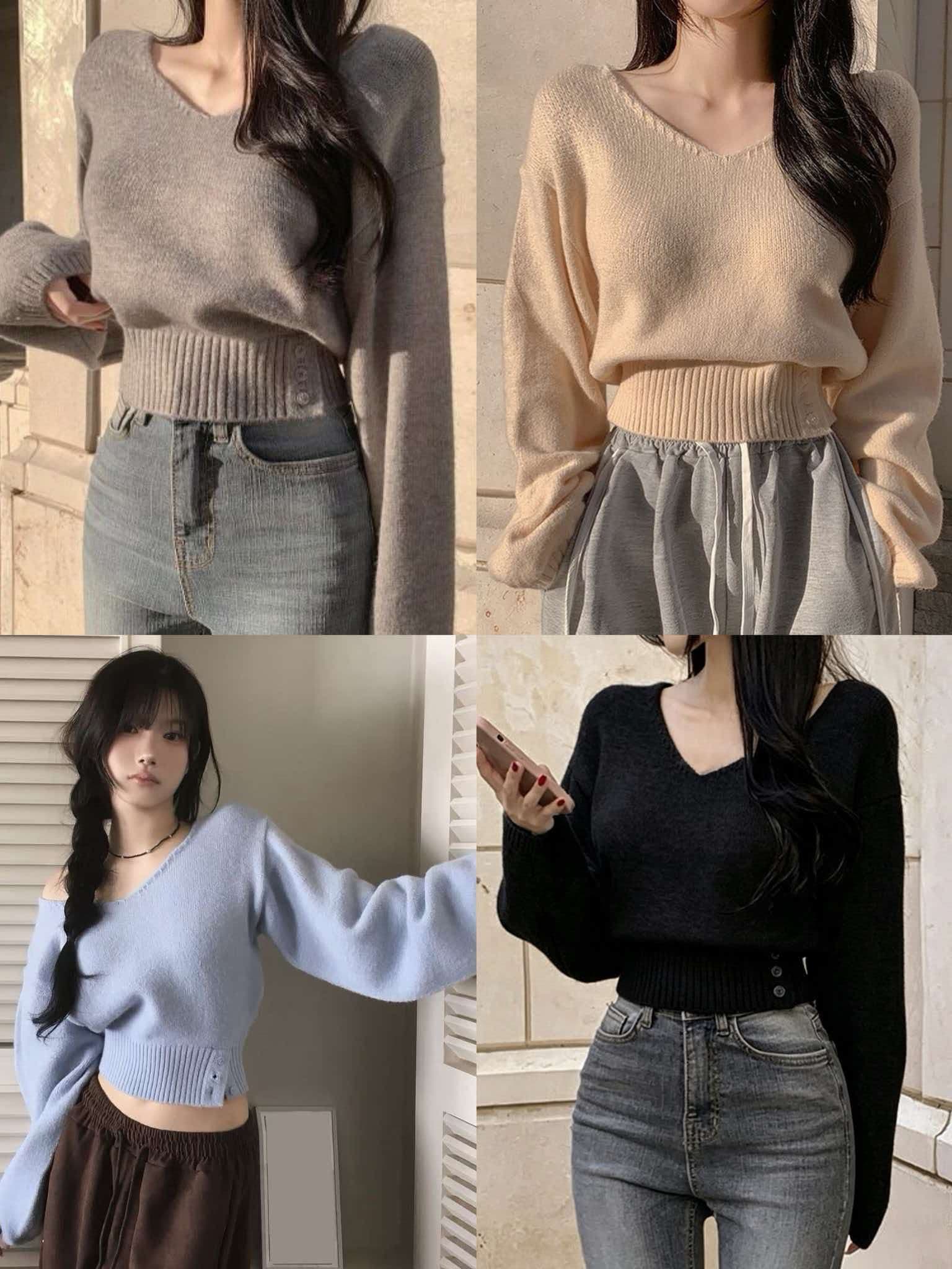한국 chic 가을 레트로 품격 V넥 부서 버클 허리 수축 슬림해 보이는 다용도 긴팔 니트 스웨터 풀오버 스웨터 여자 상세 이미지 8
