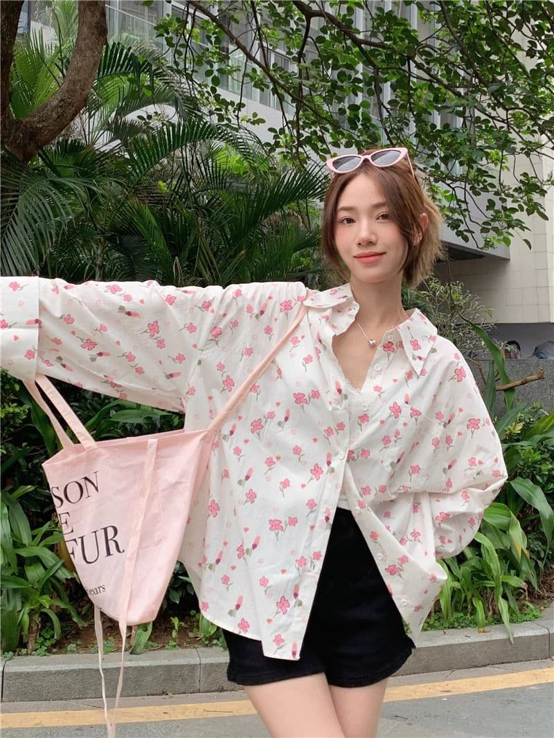 한국 스타일 캐주얼 꽃무늬 셔츠 일상 여성 셔츠 루즈핏 긴팔 셔츠 재킷 상세 이미지 17