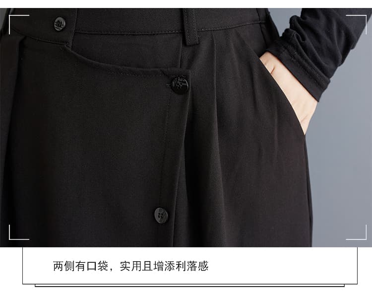 실사 봄 새로운 비대칭 자르기 세 버클 장식 허리밴드 넓은 다리 슬림해 보이는 레트로 다용도 캐주얼 바지 상세 이미지 5