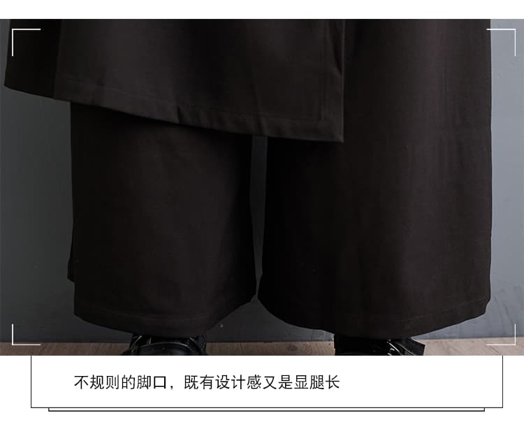실사 봄 새로운 비대칭 자르기 세 버클 장식 허리밴드 넓은 다리 슬림해 보이는 레트로 다용도 캐주얼 바지 상세 이미지 6