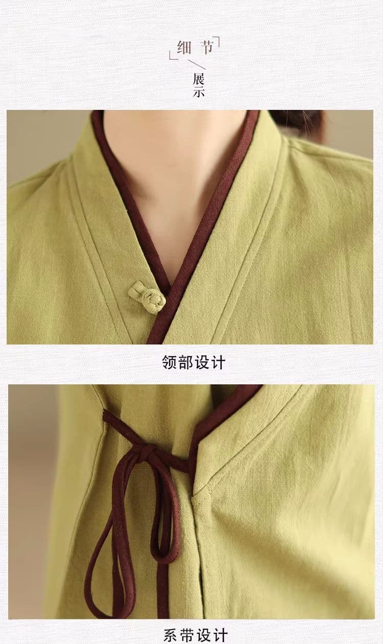 비 실사 레트로 비스듬한 襟 레이스업 개선 한푸 여성 셔츠 봄 루즈핏 젠 차 서비스 면 린넨 맨위 상세 이미지 25