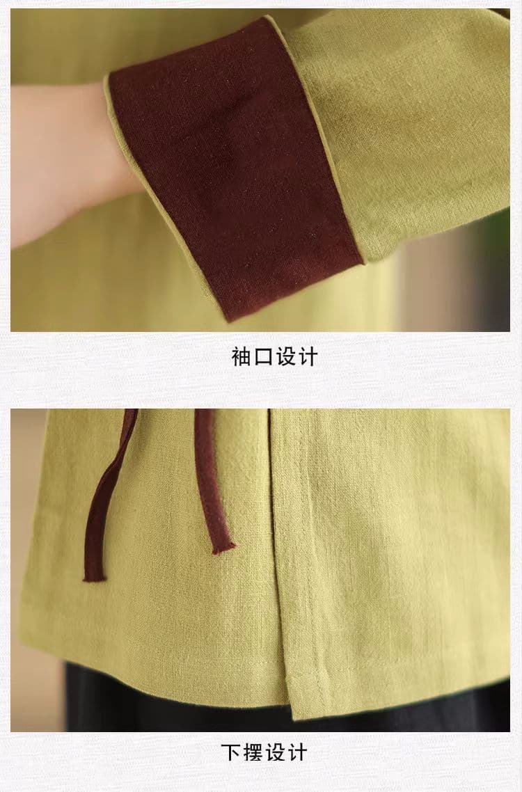 비 실사 레트로 비스듬한 襟 레이스업 개선 한푸 여성 셔츠 봄 루즈핏 젠 차 서비스 면 린넨 맨위 상세 이미지 26